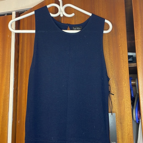 NWT - Nicole Miller New York knit maxi asymmetrical hem dress in navy - Picture 2 of 8